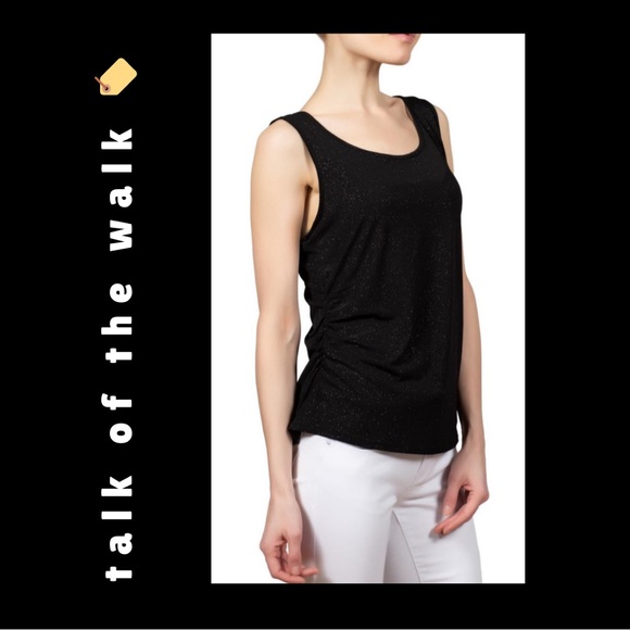 🍭 3/$30 black sleeveless glitter glam tank top with ruched sides - Picture 4 of 15